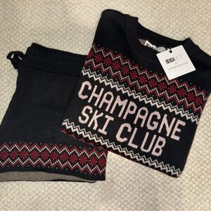 BeachRiot Anthropologie "Champagne Ski Club" Black Crewneck Sweater and Shorts